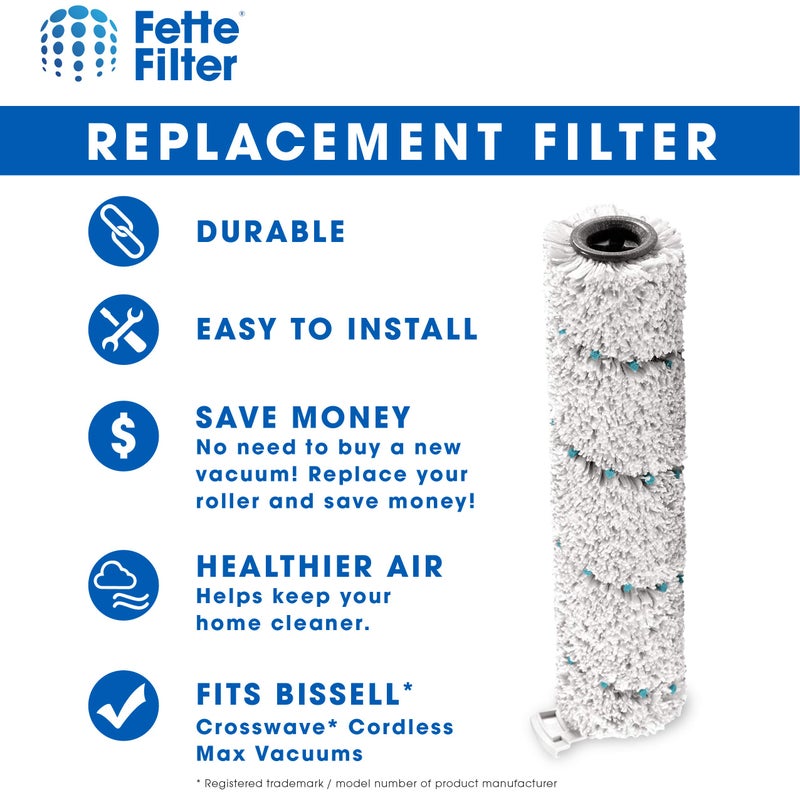 Fette Filter فرشاة فلاتر فيتي - رول فرشاة متعددة الأسطح متوافقة مع BISSELL 2787 لطرازات مكنسة Crosswave Cordless Max متعددة الأسطح الرطبة والجافة مقارنة بالجزء # 1618638 (عبوة 2) - Image 3